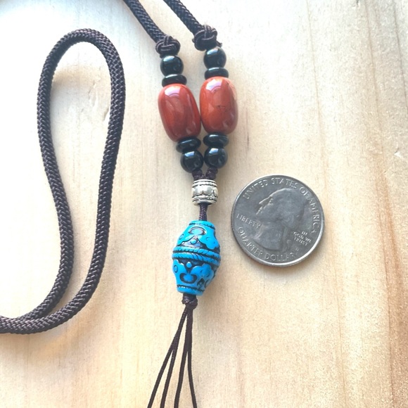 African bead onyx jade brown cord necklace mens necklace healing stone boho - Picture 4 of 7